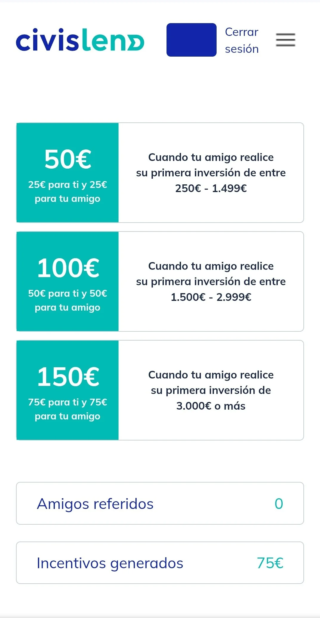 Struttura dei livelli del programma di cashback di invito Civislend
